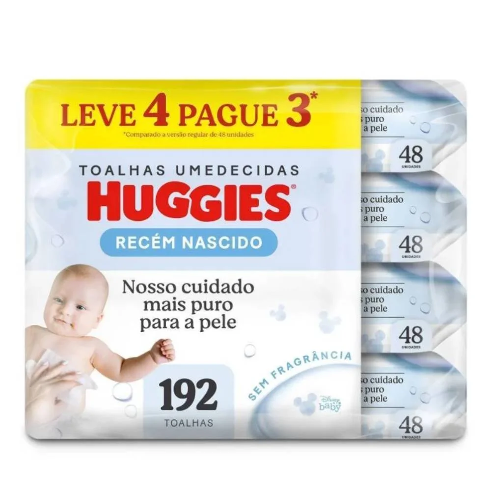 Lenços Umedecidos Huggies Recém-nascido Sem Fragrância Leve 4 Pague 3 - 192 Unidades