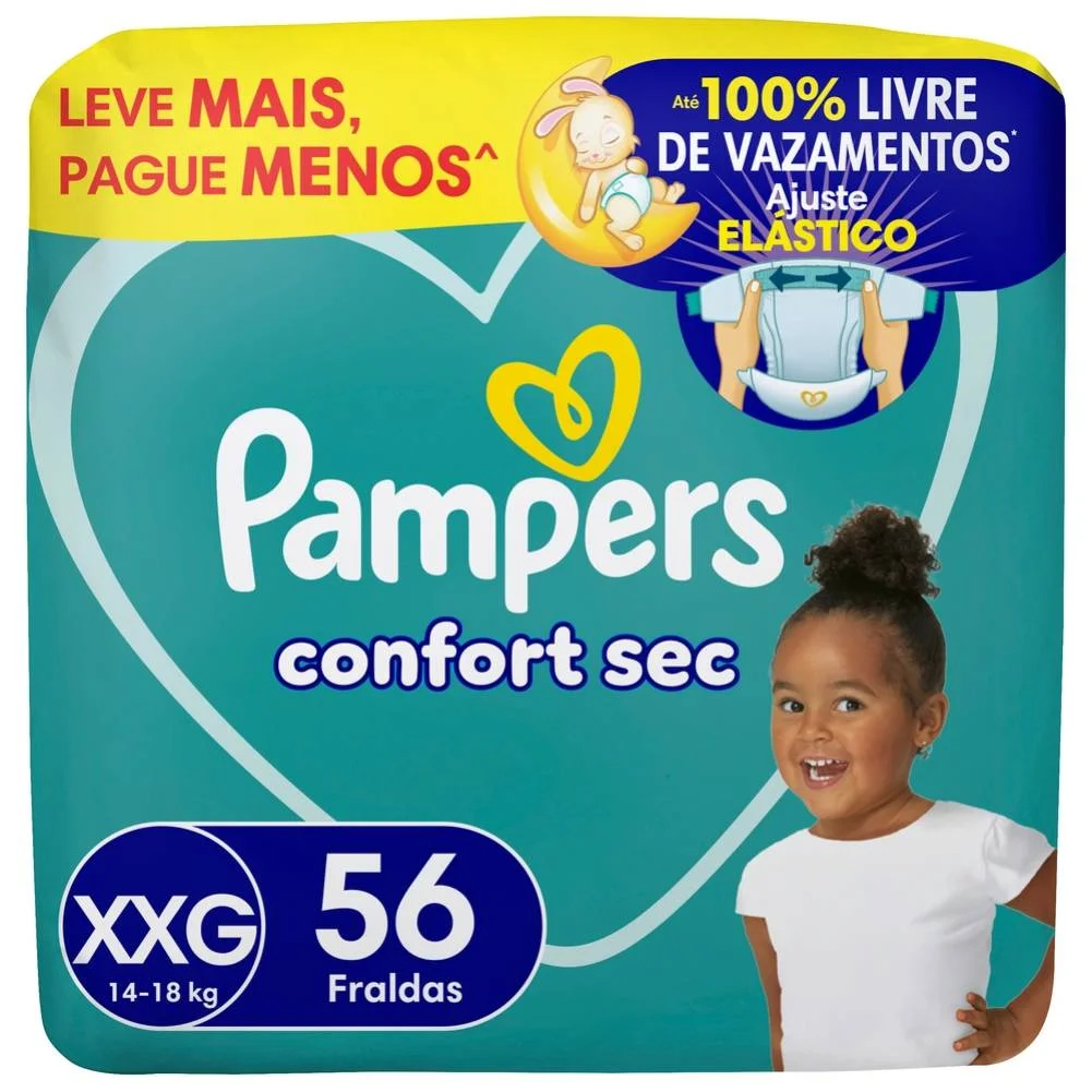 Fralda Pampers Confort Sec Bag Xxg 56 Unidades