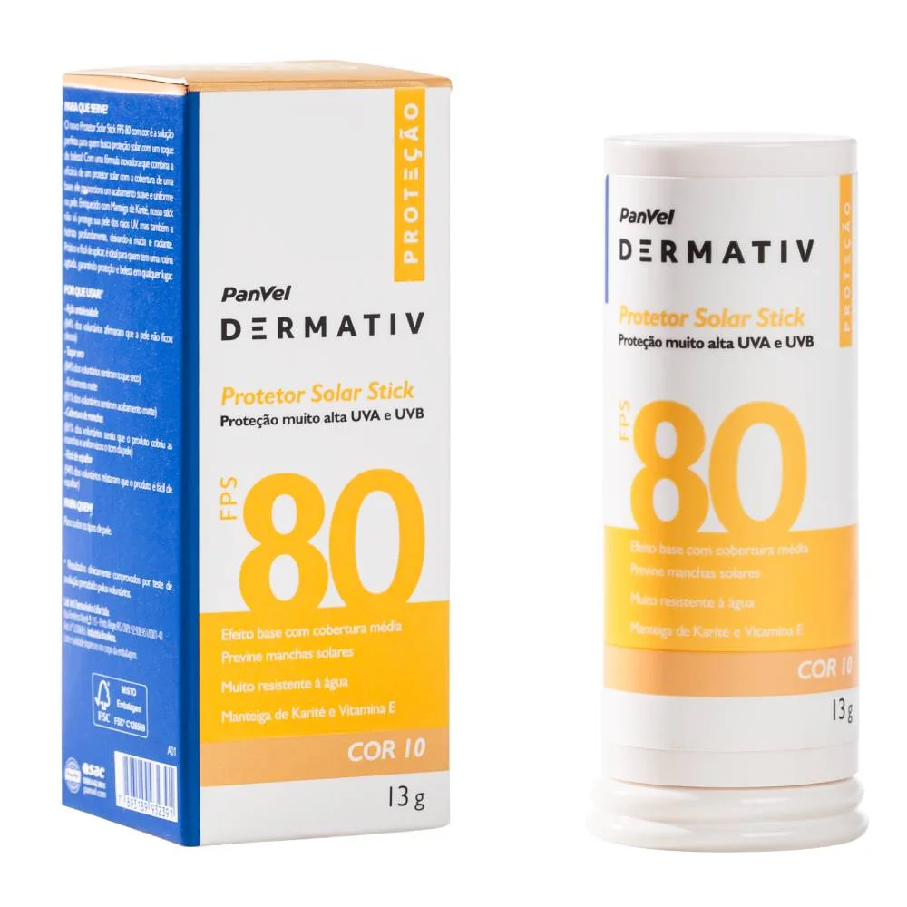 Protetor Solar Facial Em Bastão (Stick) Fps80 Panvel Dermativ Cor 10 13g