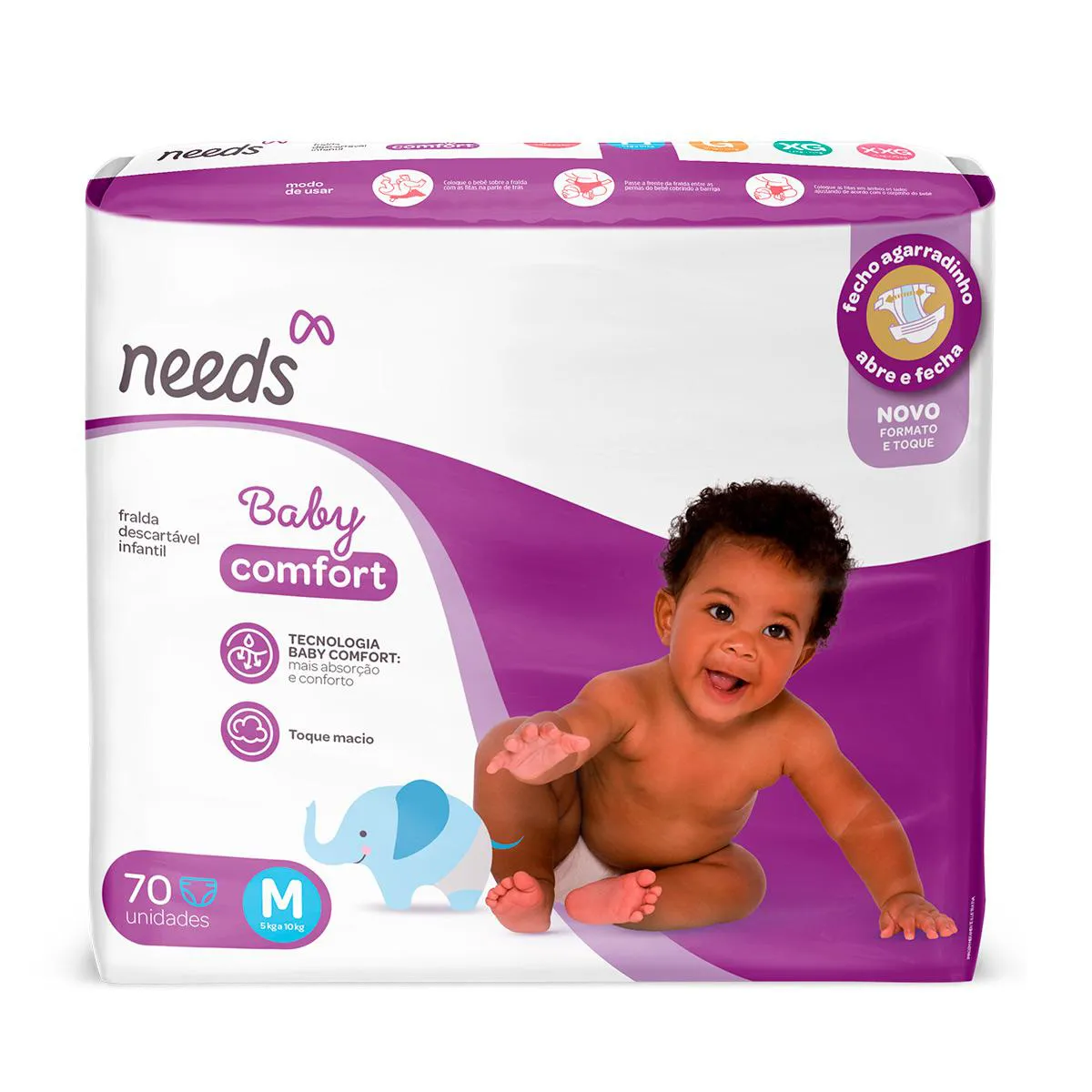 Fralda Needs Baby Comfort M 70 Unidades