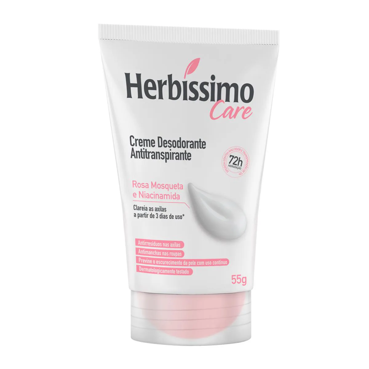 Desodorante Antitranspirante Creme Herbíssimo Care Rosa Mosqueta e Niacinamida 72h 55g