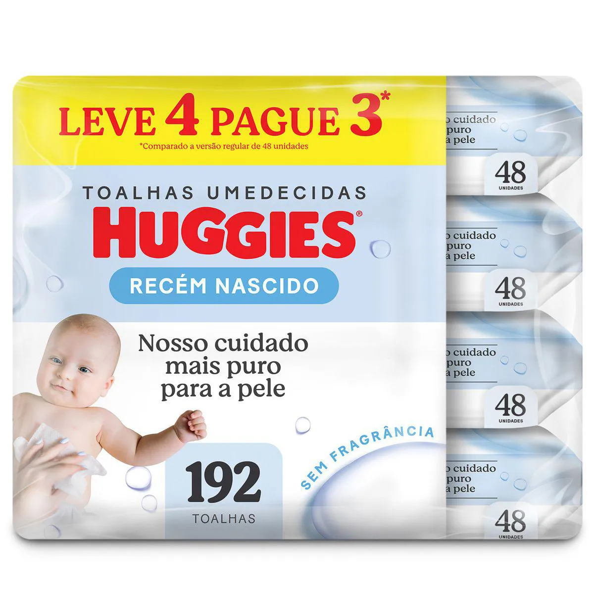 Kit Lenço Umedecido Huggies Recém Nascido Disney Baby Hipoalergênico Sem Fragrância 48 unidades 4 pacotes