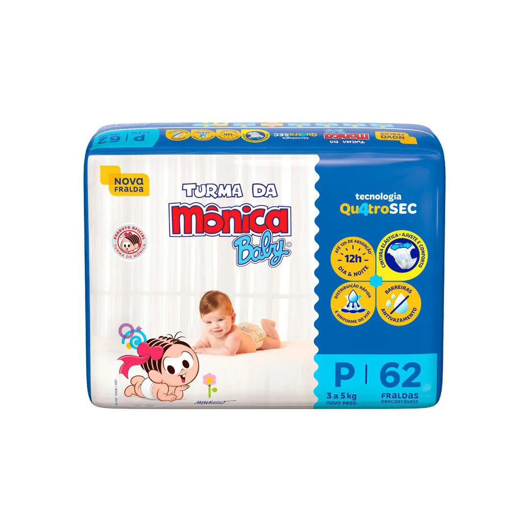 Fralda Turma da Mônica Baby P 62 unidades
