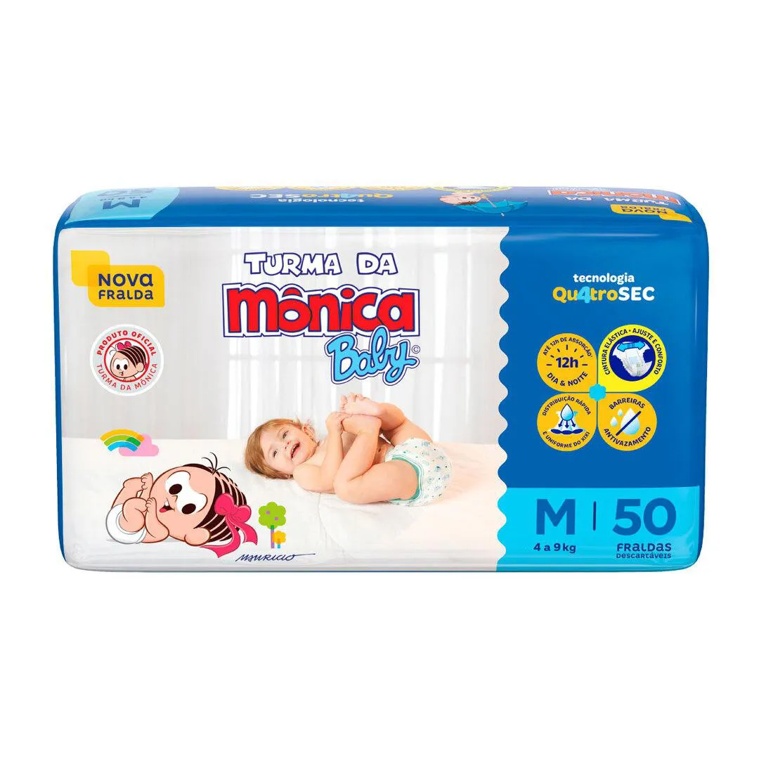 Fralda Turma da Mônica Baby M 50 unidades
